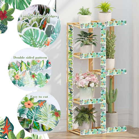 Bulletin Board Border with Green Plant Tropical Die-Cut Rolled Two-Sided Printed Palm Tree Leaves for Classroom