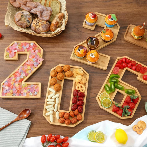 TWEJMZU 4 2-0-2-6 12 Inch 2026 Graduation Charcuterie Numbers, Pcs Fillable Wooden Tray, Divided Appetizer Cheese Board