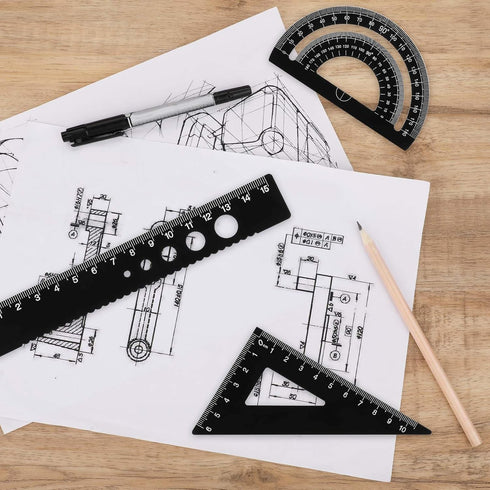 Styquenzer 5Pcs Set, Set, 6/8 Inches Metal Geometry Math Drafting Ruler Kit Aluminum Triangle Rulers Metal Ruler