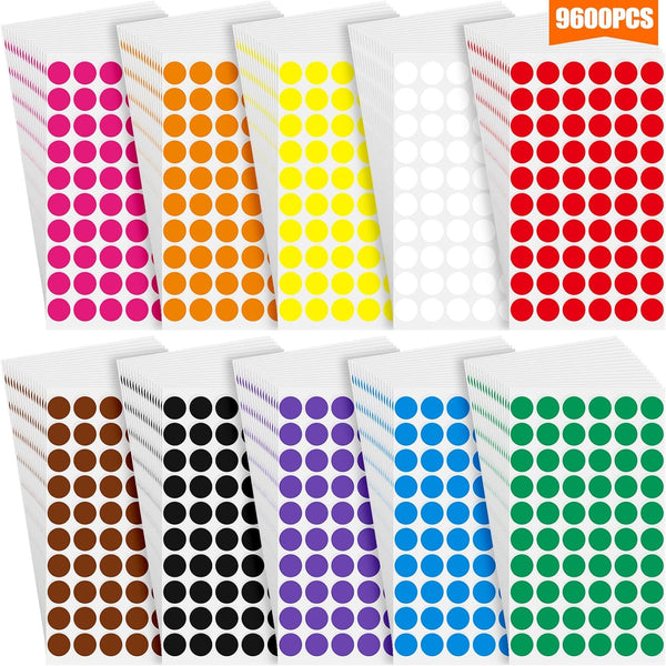 Epakh 9600 Pieces 1/2 Inch Round Color Circle Dot Sticker Labels, 10 Assorted Colors for Marking and Organizing