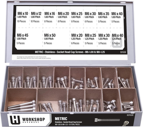 Fastener Assortment Kit, Metric Stainless Steel Socket Head Cap Screw Set, 91 Piece Variety