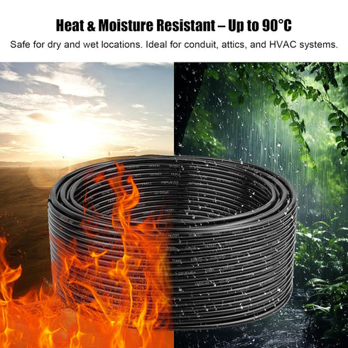 75FT, 14AWG 600V XRDS -RF THHN Wire Stranded Copper THHN Electrical Wire, Black Nylon-Coated Thermoplastic Insulated