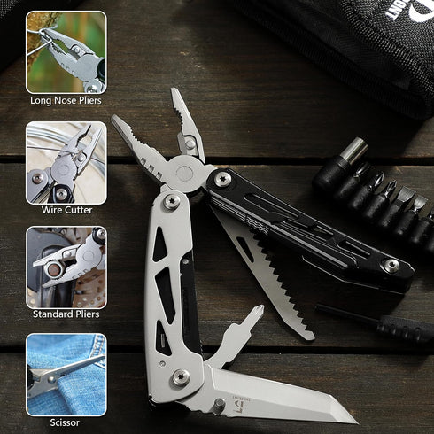 THE FRONT 19 in 1 Multitool Pliers with Detachable Scissors, Camping Tactical Knife Gift for Men