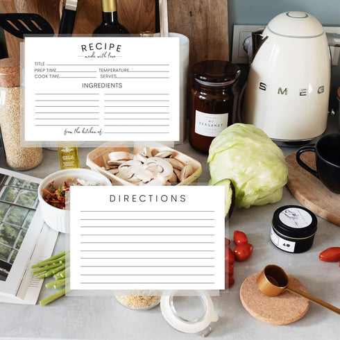 Recipe Instruction Cards: 50 Postcard Size 4 x 6” Index Cards for Kitchen Supplies and Gifts