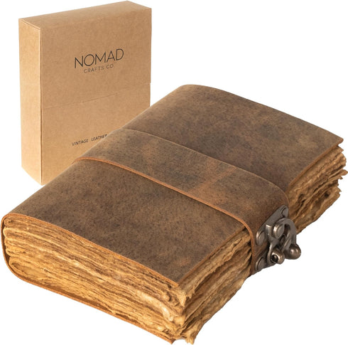 NomadCraftsCo. Vintage Leather Journal with Gift Box, Old Leather Bound Sketchbook, Perfect for Writing and Drawing