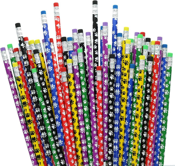 GiftExpress 48 Pcs Paw Print Pencils, Colorful Wooden Pencils with Eraser for School Supplies