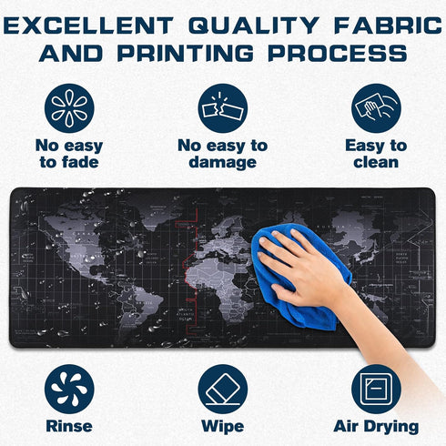 Yuhijoy (31.5" 11.8") Mouse Pad Gaming - Desk Mat for Keyboard and Mouse -Black World Map Large Mouse Pads for Desk