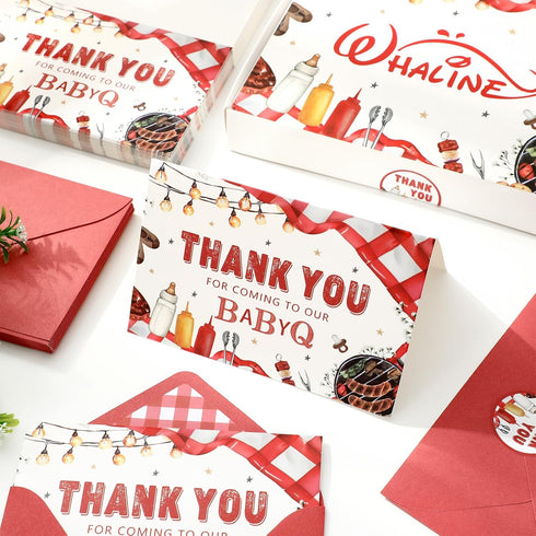 50 Pack Whaline Baby Q Baby Shower Thank You Card Red BBQ Greeting Cards with Envelopes Stickers Blank Note Cards