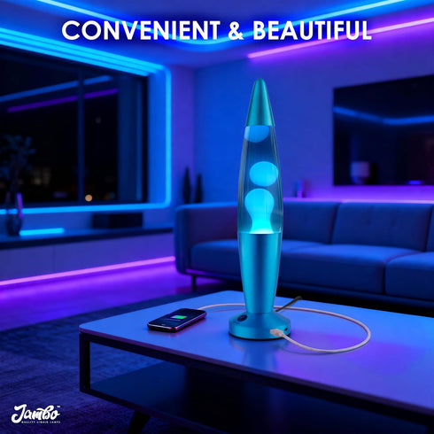 Ports,16" JAMBO Beautiful Liquid Lamp with USB Motion Light with Blue Liquid White Wax, Relaxing Nightlight, Mood Light