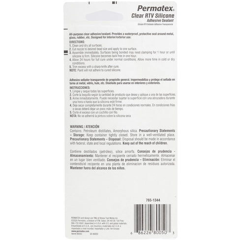 Permatex 80050 Clear RTV Silicone Adhesive Sealant, 3 oz