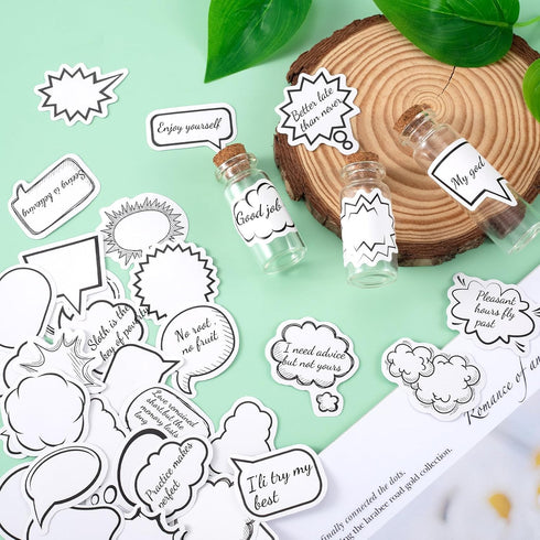90PCS White Dialog Box Paper Stickers, OIIKI Small Talking Box Stickers to Write on, Self-Adhesive Thought Dialog