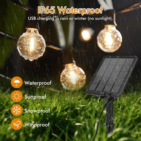 50ft 18+1 G40 Bulbs, 4 Dimming,3 IP65 Solar String Lights Outdoor - Shatterproof & Waterproof LED Remote Control w/