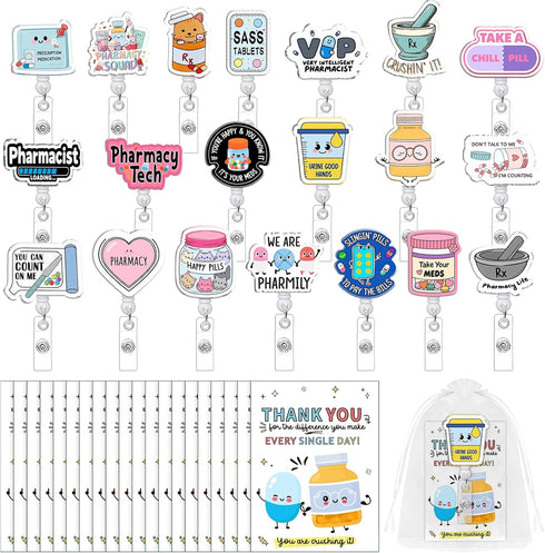 Jiytivity 60 Pcs Pharmacy Gifts Funny Pharmacy Technician Gifts Include Pharmacy Badge Reel
