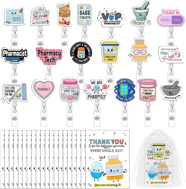 Jiytivity 60 Pcs Pharmacy Gifts Funny Pharmacy Technician Gifts Include Pharmacy Badge Reel