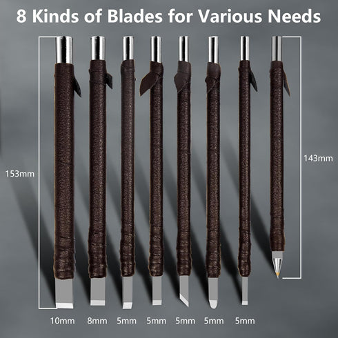 8 Pcs Tungsten Steel Chisel, Metal Engraving Tools, Chisel Set with Leather Sheath for Woodworking, Seal and Bamboo Carving by BERXOL