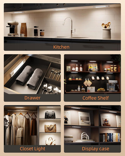 Closet 50 Dimmable, 3 11.8 inch Counter (3 Pack) EZVALO Under Cabinet Lighting, Wireless Lights, LED Rechargeable