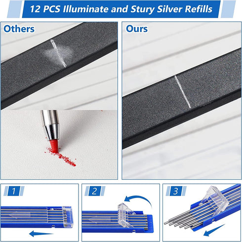 Hiboom 2 Pcs Welders Pencil with 24 Pcs Silver Round Refills, Mechanical Pencils with Built-in Sharpener for Fabrication