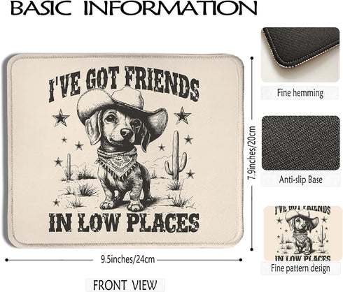 Qykwz 9.5x7.9 Inch, Funny Dachshund Dog Mouse Pad Dachshund Lover Gifts,Vintage Western Cowboy Weiner Dog Mouse Pads