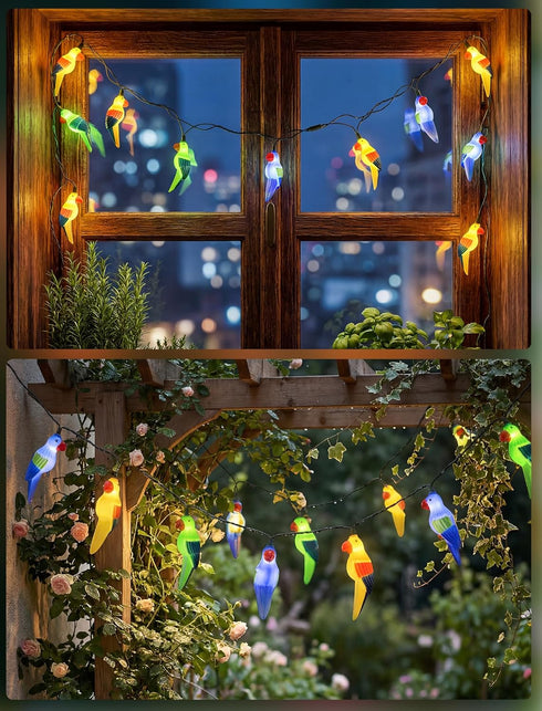 Xingzd 8.5Ft 10 Summer Parrot Outdoor String Lights, LED Tropical Themed Patio Lights with Multicolor Birds Lights