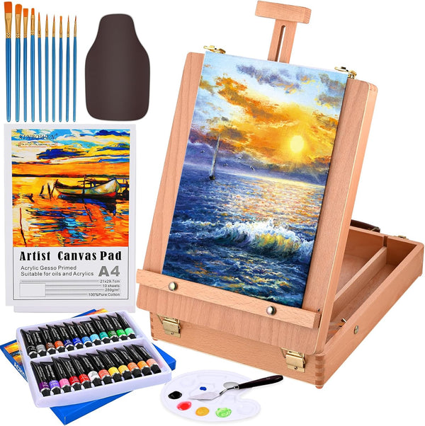 Tabletop Easel Acrylic Paint Set, 40 Pack Painting Kits for Adults, Painting