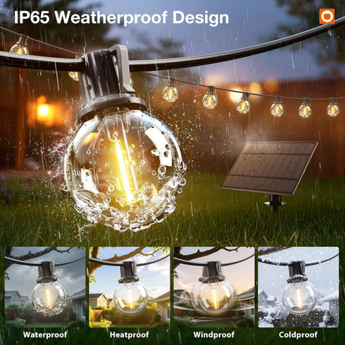 31FT(25+6) 1FT Bulb 25+2 Commercial G40 Bulbs, Dimmable addlon Solar String Lights Outdoor with Spacing, LED Solar