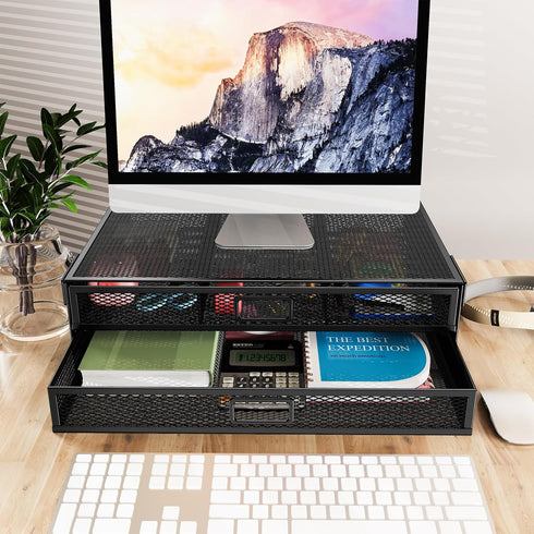 Under Desk Drawer Organizer, No Drilling 2 Slide Out Drawer for Home and Office Management