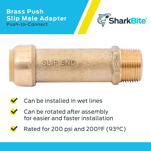 SharkBite 3/4 Inch MNPT Slip Adapter - Push to Connect Brass Plumbing Fitting for Copper, CPVC, U3134LFA