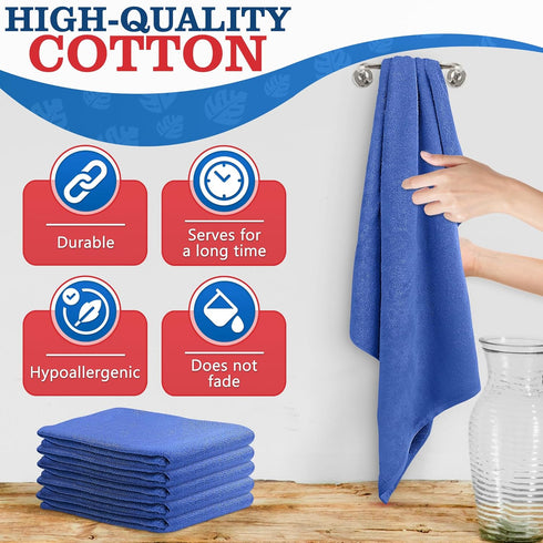 12Pcs Blue Cotton Towels for Cleaning, Washable Rags, Reusable, Super Absorbent, 24 x 16.5 in