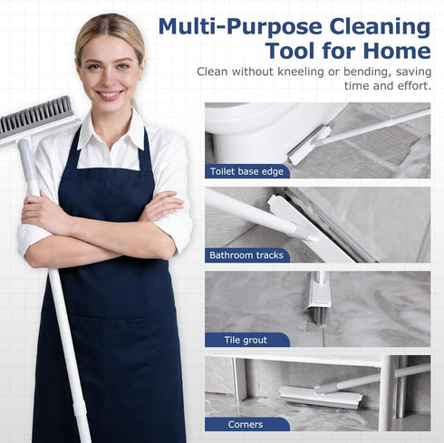 IVYROLL Grout Brush with Long Handle, Floor Cleaning Scrubber with Stiff Bristles for Tile Line, Shower, Crevice