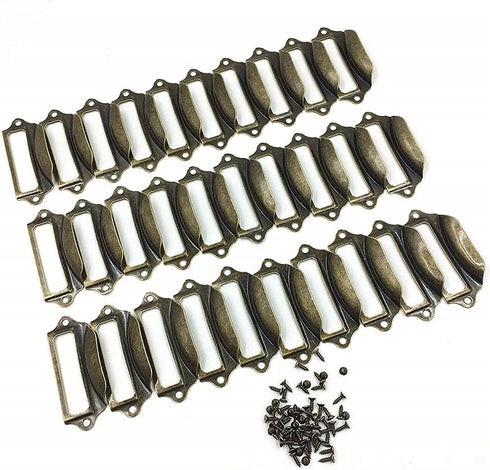 Office Library File Drawer Tag Frame Label Holder - 30Pcs Pull Handle (Brass)