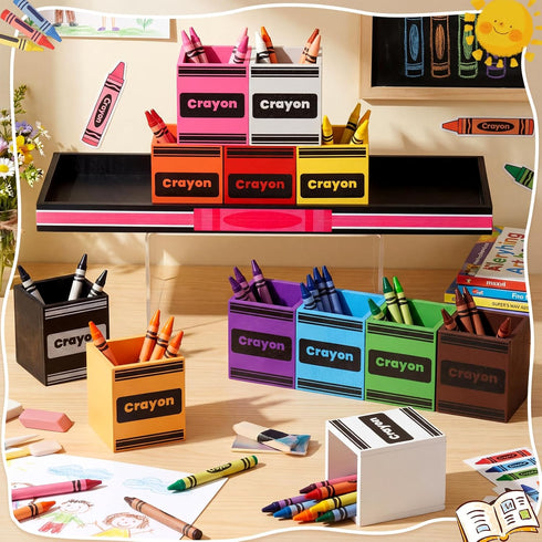 Maitys 13 Set 12 1 Pcs Crayon Holder Organizer Cups on Stand Wooden Colored Pen Holder Crayon Dispenser Classroom