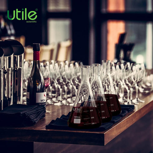 Utile Erlenmeyer Flasks, 5 Sizes of Narrow Mouth Conical Borosilicate Glass Flasks with Printed Graduation