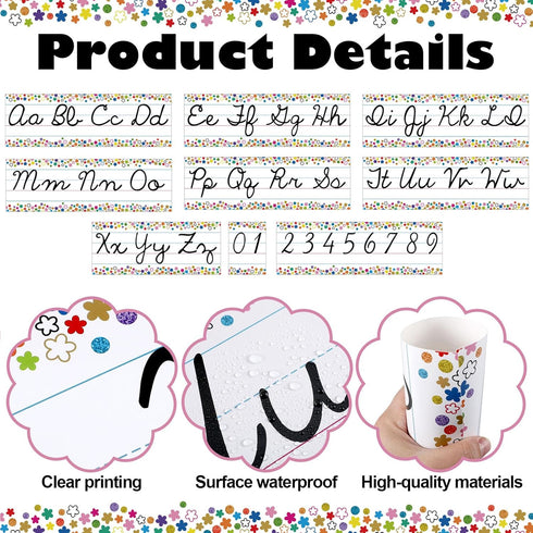 Set of 9 Confetti Cursive Writing Bulletin Board, Colorful Cursive Alphabet Wall Strip for Classroom Teaching