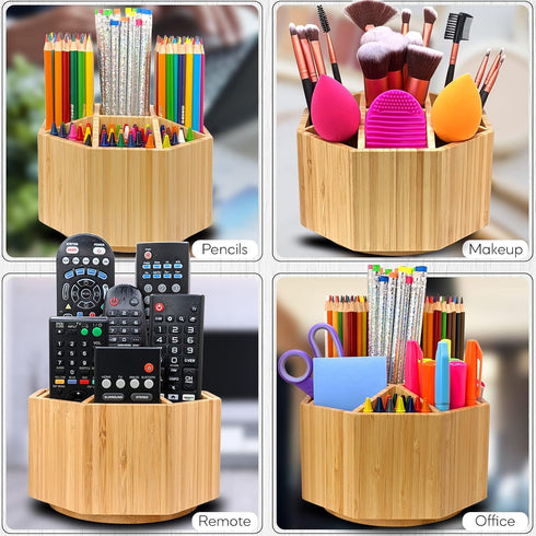 Bamboo Desk Organizer - Pencil Holder for Kids - Art Supply Caddy - Compact Utility Waist Bag Pack - Pen Organizer for