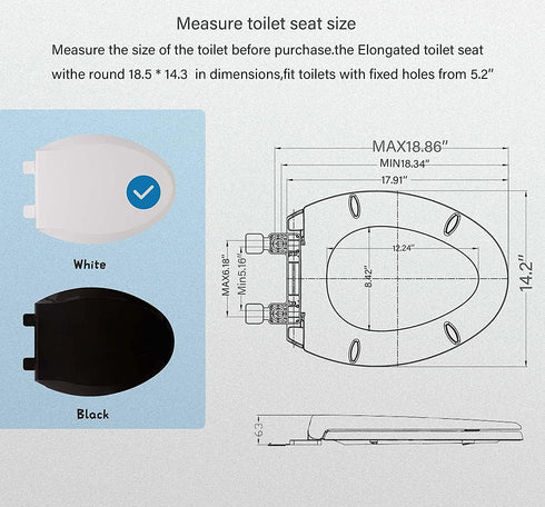 JINGZE Elongated Toilet Seat Adult/Child,Built-In Potty Training Seat, Soft Quiet Close Non-Slip Seat, Easy to Install