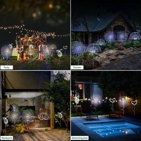 Solar Garden Lights Outdoor Waterproof - 2 Pack 120 LED Solar Firework Lights for Halloween Christmas Decorations