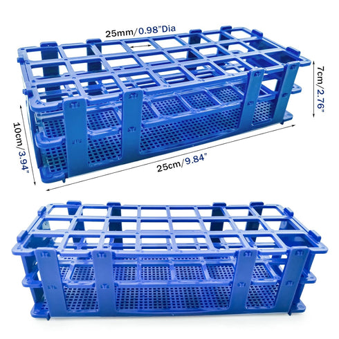 3 Packs Plastic Test Tube Rack, 24 Holes Lab Test Tube Rack Holder for 25mm Test Tubes, Blue, Detachable (24holes)