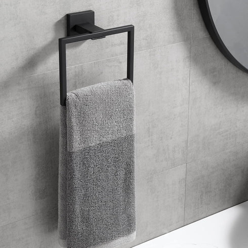 Bathroom Towel Ring, Black SUS 304 Stainless Steel Square Towel Bar, Matte Black Towel Holder for Wall Mount