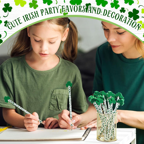 St. Patrick's Day Pencils, Shamrock Pencils with Card, Green Pencils with Greeting Cards, 100 Sets for Gifts