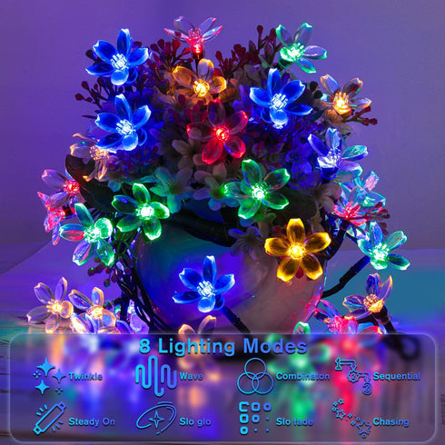 60 8 ANJAYLIA LED Solar Flower String Lights Outdoor Waterproof, Cherry Blossom Lights with Modes, Solar Powered