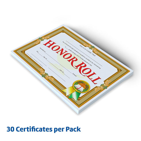 Hayes Honor Roll Certificate, 8-1/2 x 11 inches, Paper, Pack of 30