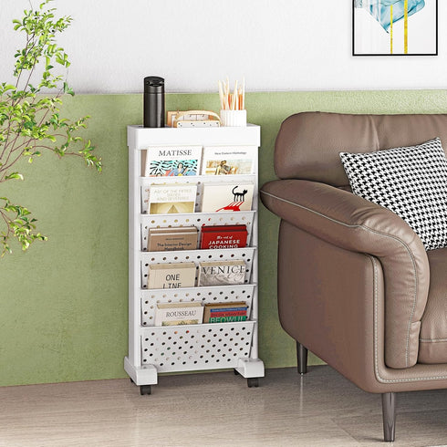 BYFU 6-Tier Movable Bookshelf Cart, Rolling File Paper Storage Organizer with Wheels for Home Office