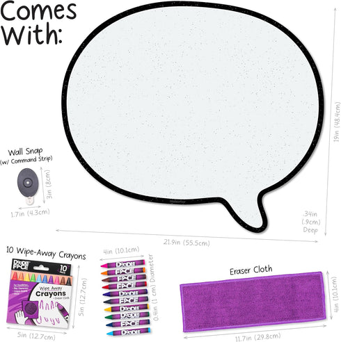 Round-ish Speech Bubble Dry-Erase Crayon Board by DoodleFace - Goodbye Dried-Out Markers, Smudges, & Mess - For Fun