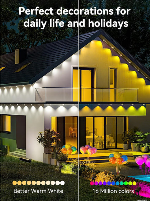 VERDILUME 50FT IP67 Permanent Outdoor Lights, RGB Waterproof Eaves Lighting, Smart LED Outside House Lights