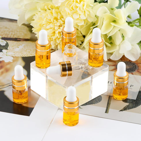 100 Pack 2ml Clear Glass Dropper Bottles with 4 Pcs Plastic Droppers, Mini Sample Vials for Essential Oils
