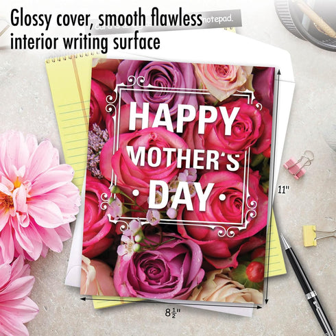 NobleWorks Big Mother's Day Card with Envelope, 8.5 x 11 Inch, Flowers for Mom