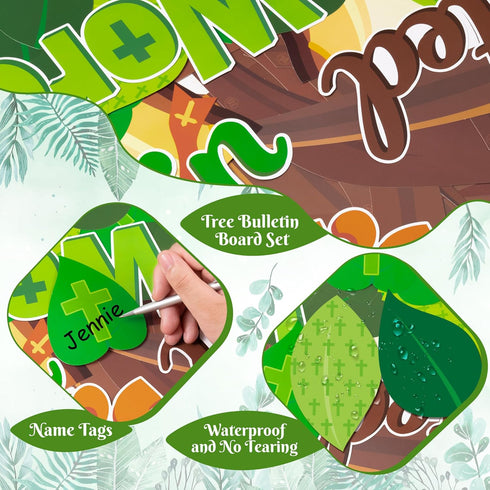 CY2SIDE Leaves Bible Tree Cutouts - 86PCS Rooted in God’s Word Bulletin Board Set for Sunday School Decor