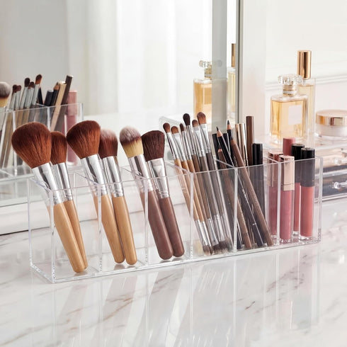 6 Jetec Acrylic Pen Holder Compartments Makeup Brush Stationery Organizer Pencil Holder for Desk Accessories, Cosmetic