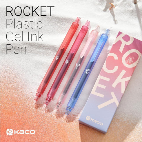 Kaco ROCKET Gel Pens, 4 Pieces, 0.5mm Black Ink, Sunset Beach Aesthetic Pens for School Office