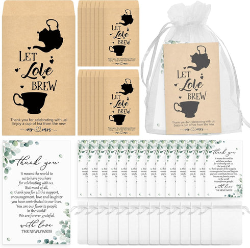 ReliThick 100 Sets Wedding Favors Bulk - 100 Kraft Paper Envelopes, 100 Thank You Cards, 100 Organza Bags (No Tea)